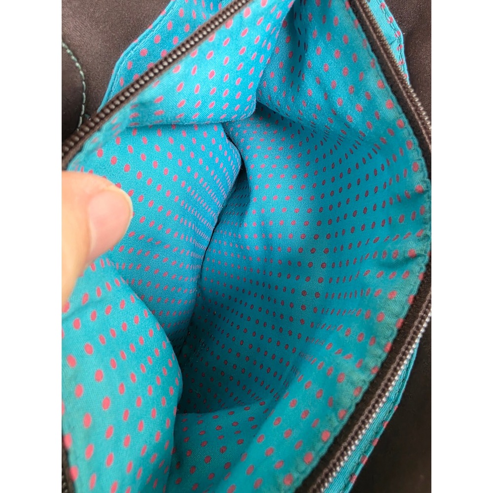 The Sak Woven Metallic Bronze Tote Bag Brown Trim Blue‎ Stitching - Picture 11 of 14